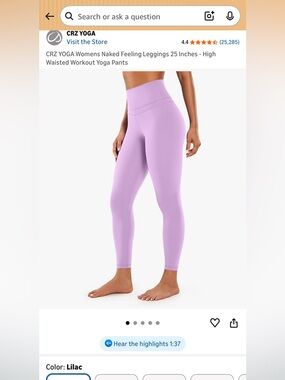 Crz yoga High-Waist Lavender Workout Leggings 25 inch size M